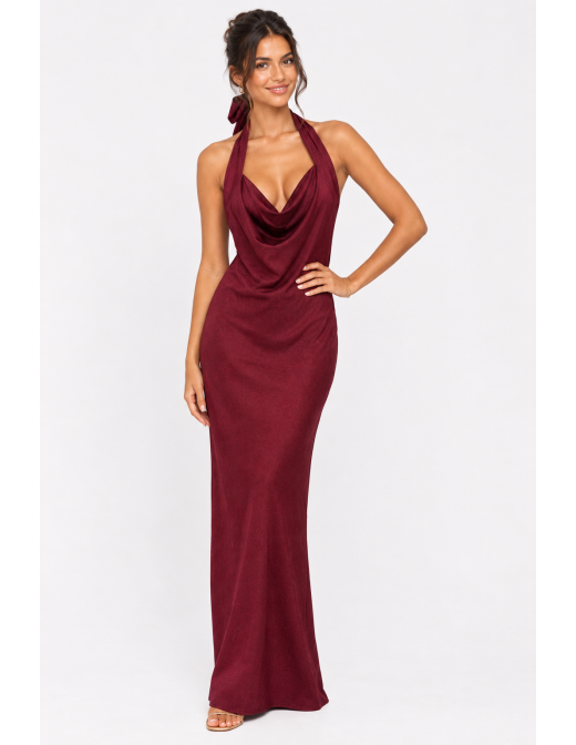 Robe Longue Col Pendant Bordeaux Femme | Zerda 2