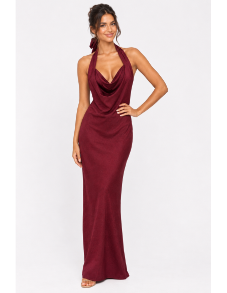 Robe Longue Col Pendant Bordeaux Femme | Zerda