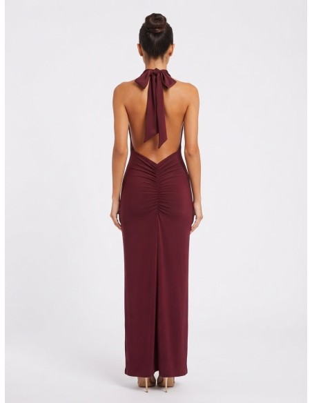 Robe Longue Col Pendant Bordeaux Femme | Zerda