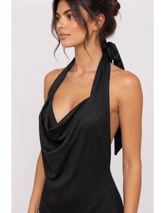 Robe Longue Col Pendant Noire Femme | Zerda