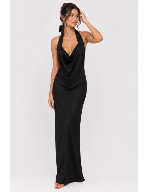 Robe Longue Col Pendant Noire Femme | Zerda