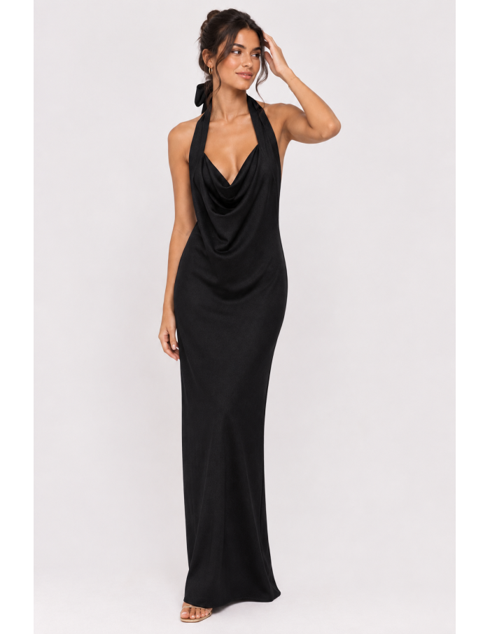 Robe Longue Col Pendant Noire Femme | Zerda