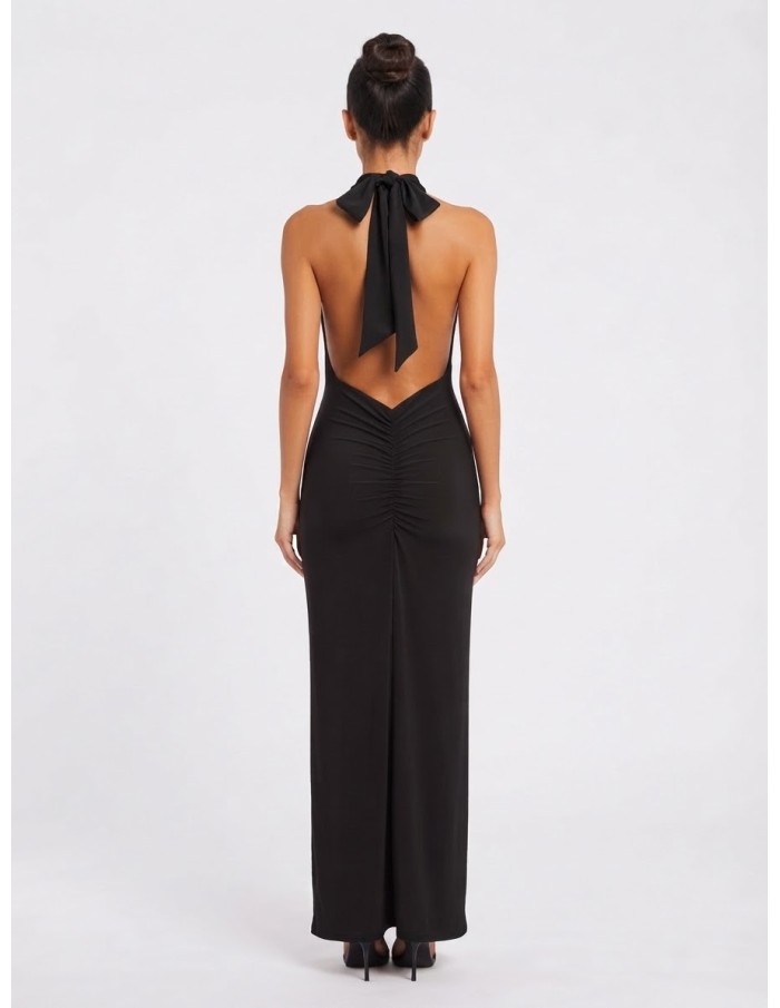 Robe Longue Col Pendant Noire Femme | Zerda