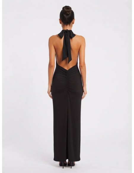 Robe Longue Col Pendant Noire Femme | Zerda