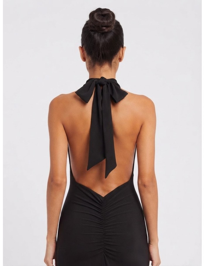 Robe Longue Col Pendant Noire Femme | Zerda