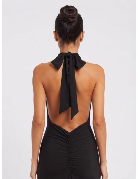 Robe Longue Col Pendant Noire Femme | Zerda