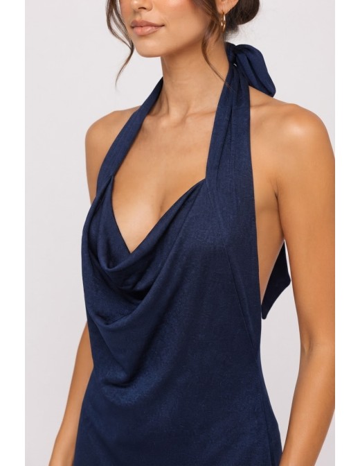 Robe Longue Col Pendant Bleu Marine Femme | Zerda 2