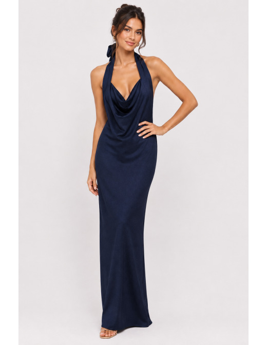 Robe Longue Col Pendant Bleu Marine Femme | Zerda