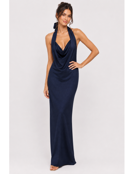 Robe Longue Col Pendant Bleu Marine Femme | Zerda