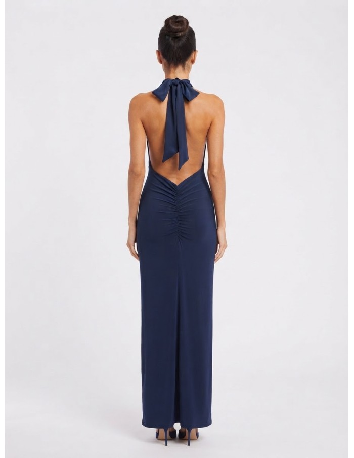 Robe Longue Col Pendant Bleu Marine Femme | Zerda
