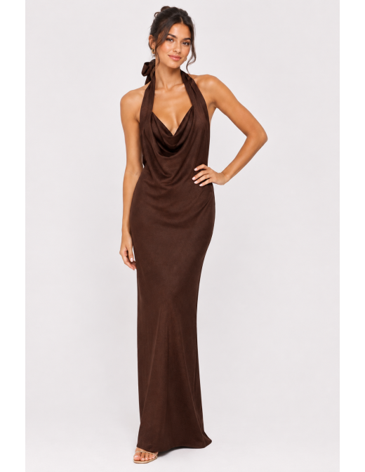 Robe Longue Col Pendant Chocolat Femme | Zerda 2