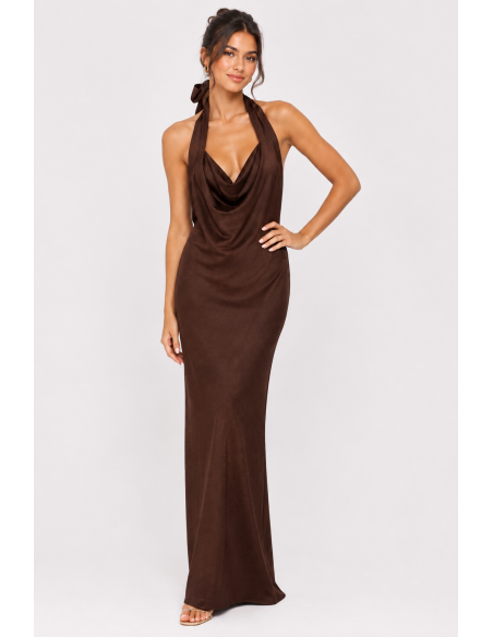 Robe Longue Col Pendant Chocolat Femme | Zerda