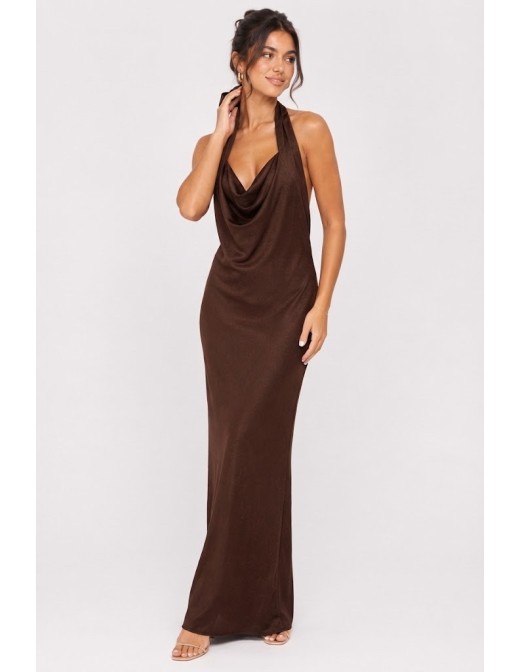 Robe Longue Col Pendant Chocolat Femme | Zerda