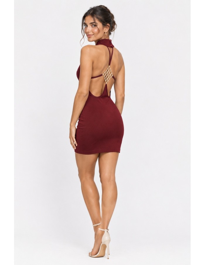 Robe Courte Bijou Dos Bordeaux Femme | Zerda