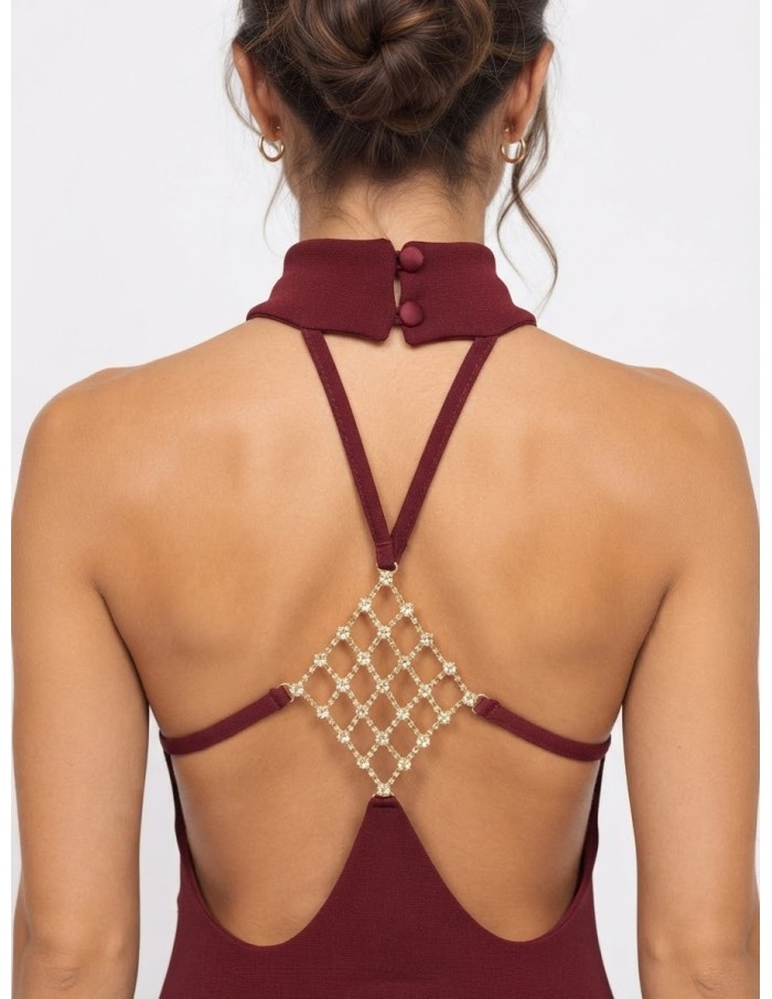 Robe Courte Bijou Dos Bordeaux Femme | Zerda