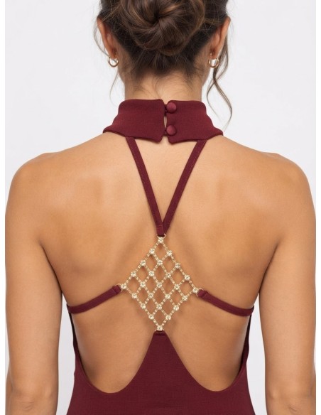 Robe Courte Bijou Dos Bordeaux Femme | Zerda