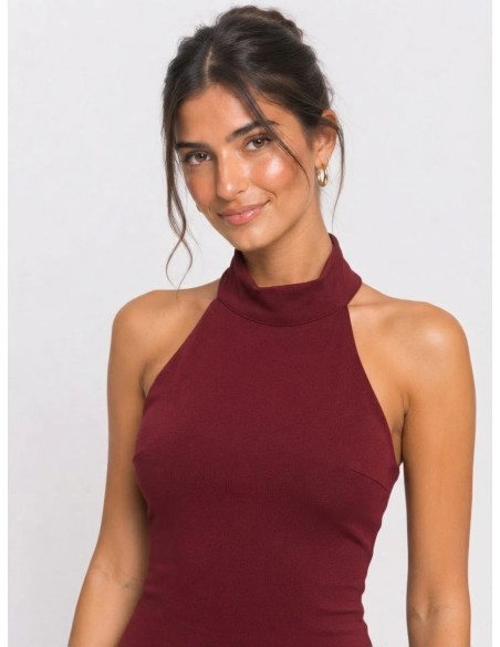Robe Courte Bijou Dos Bordeaux Femme | Zerda