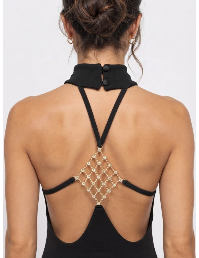 Robe Courte Bijou Dos Noire Femme | Zerda