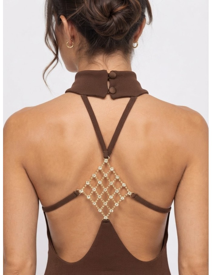 Robe Courte Bijou Dos Chocolat Femme | Zerda