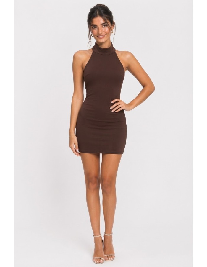 Robe Courte Bijou Dos Chocolat Femme | Zerda