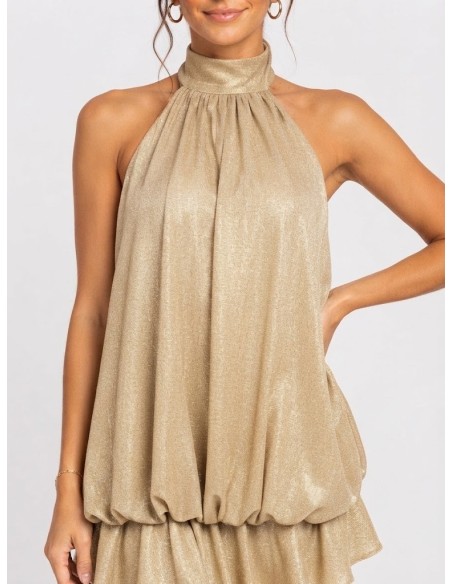 Robe Courte Bulle Or Femme Col Halter | Zerda