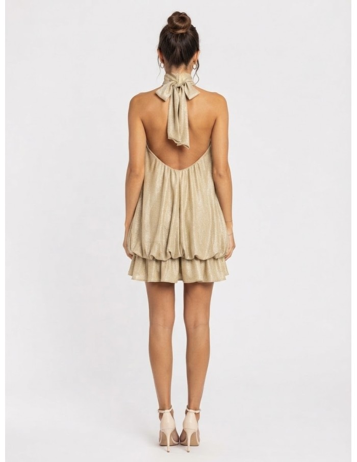 Robe Courte Bulle Or Femme Col Halter | Zerda