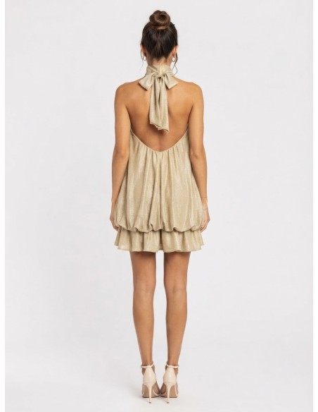 Robe Courte Bulle Or Femme Col Halter | Zerda
