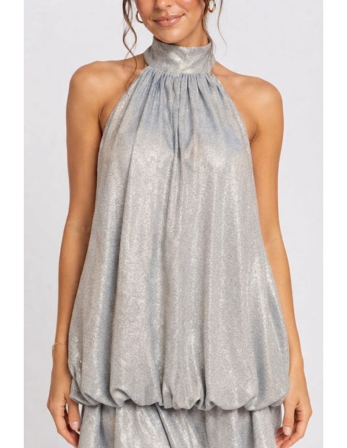 Robe Courte Bulle Argent Femme Col Halter | Zerda