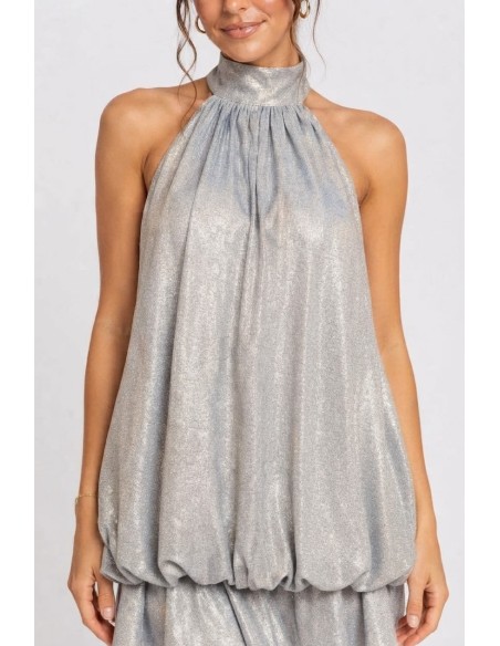 Robe Courte Bulle Argent Femme Col Halter | Zerda