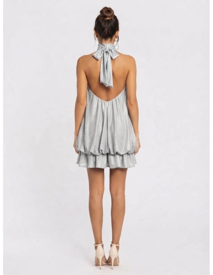 Robe Courte Bulle Argent Femme Col Halter | Zerda