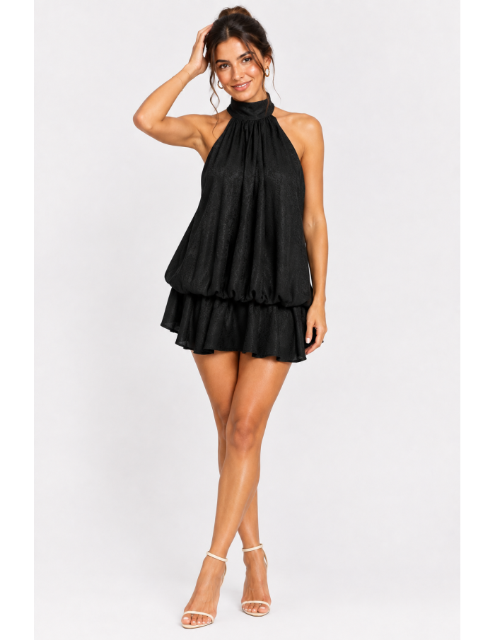 Robe Courte Bulle Noire Femme Col Halter | Zerda