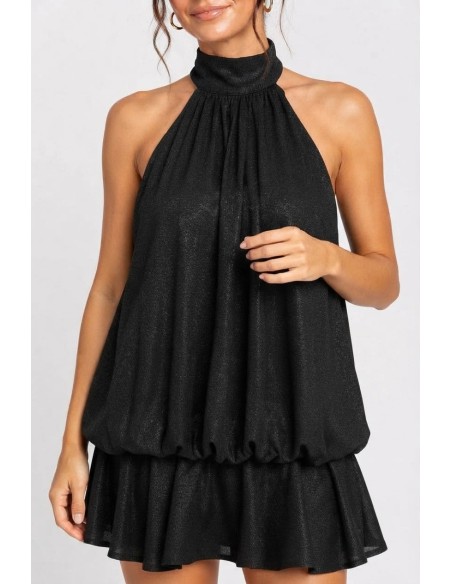 Robe Courte Bulle Noire Femme Col Halter | Zerda