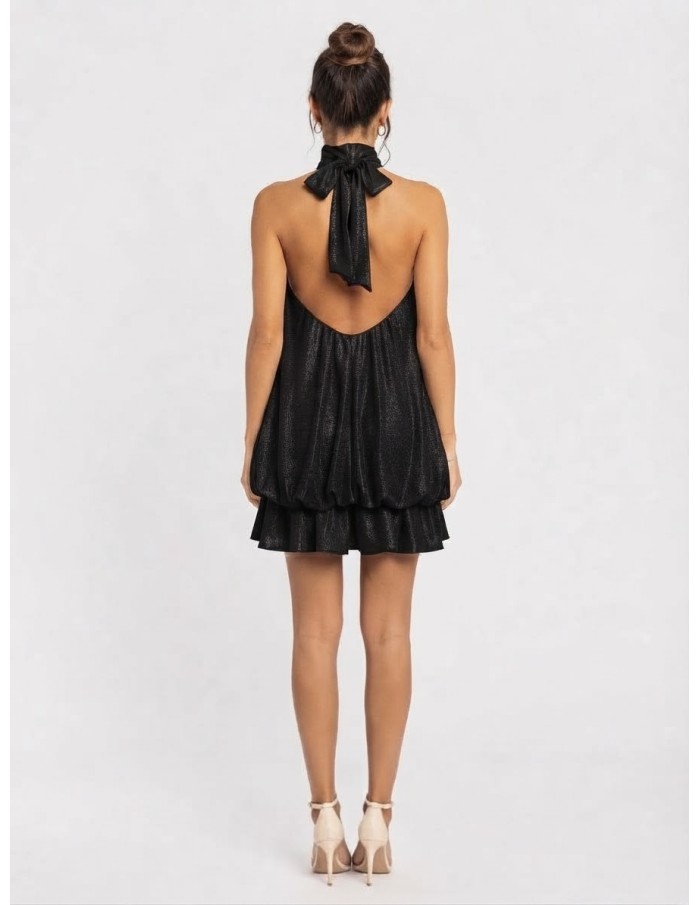 Robe Courte Bulle Noire Femme Col Halter | Zerda