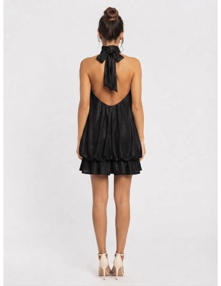 Robe Courte Bulle Noire Femme Col Halter | Zerda