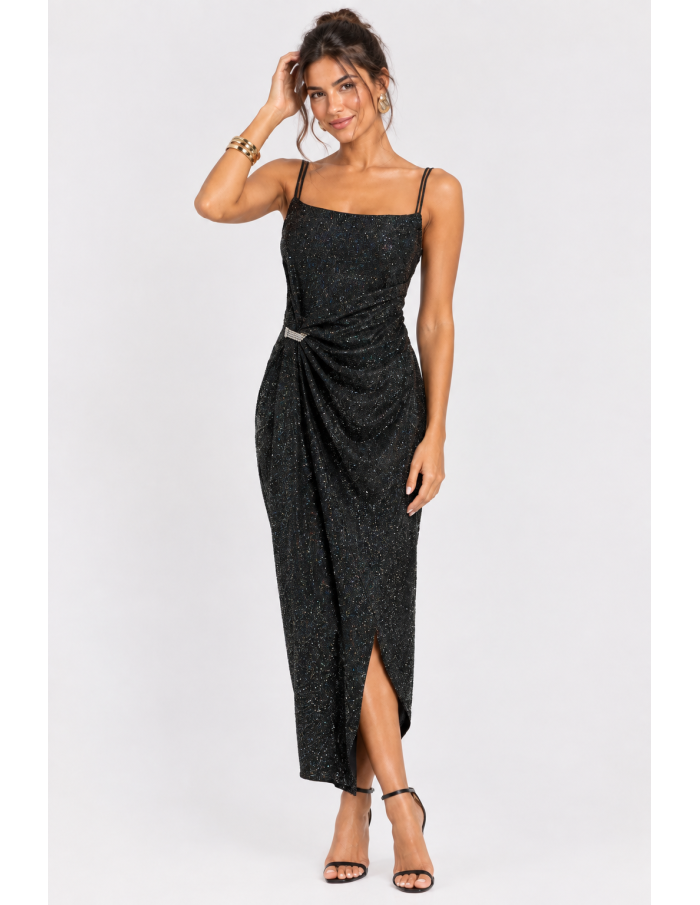 Robe Longue Pailletée Noire Femme | Zerda