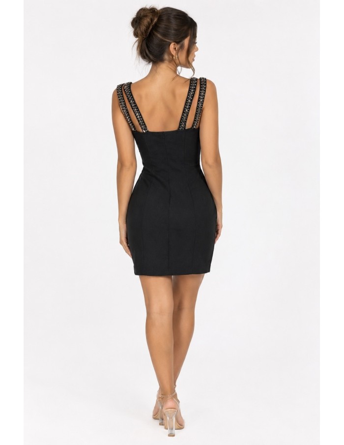 Robe Courte Noire Encolure Strass Femme | Zerda