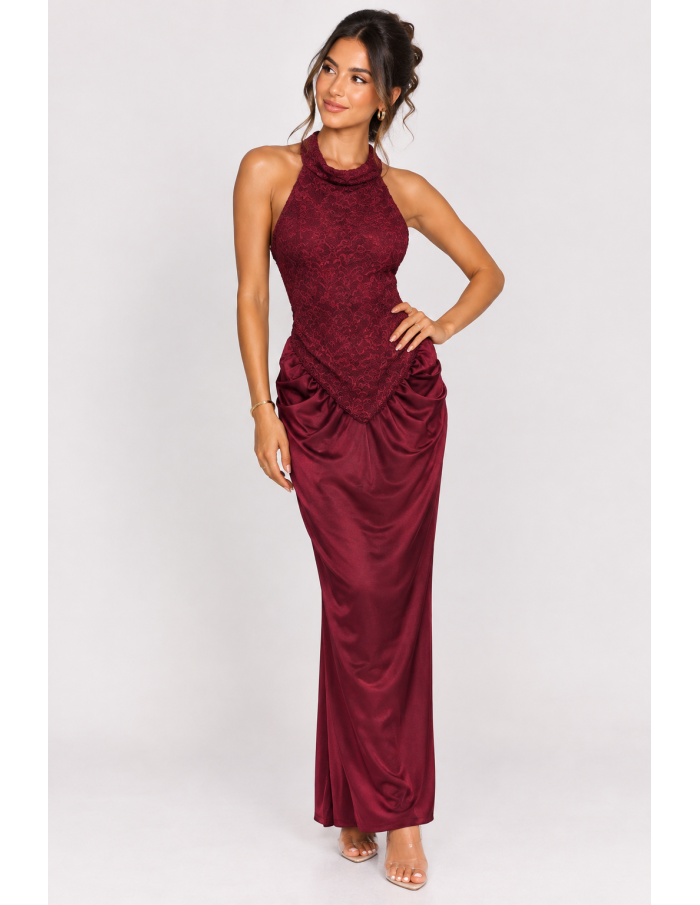 Robe Longue Dentelle Bordeaux Femme | Zerda