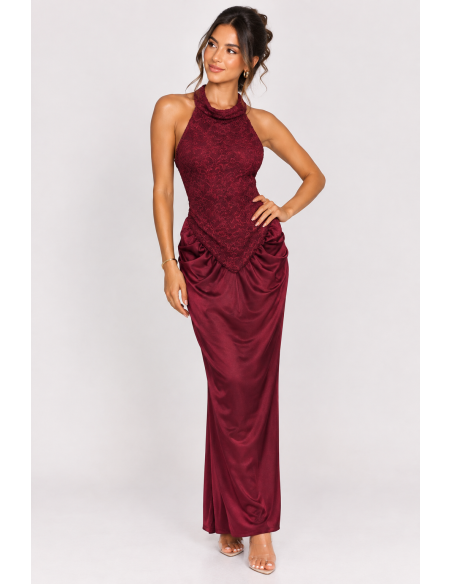 Robe Longue Dentelle Bordeaux Femme | Zerda