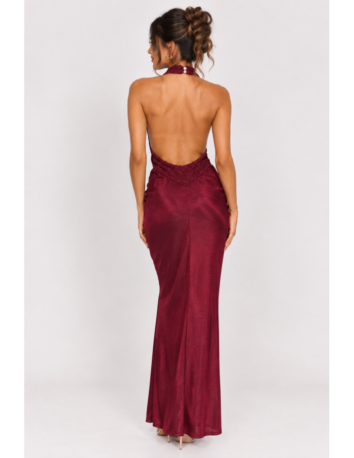 Robe Longue Dentelle Bordeaux Femme | Zerda