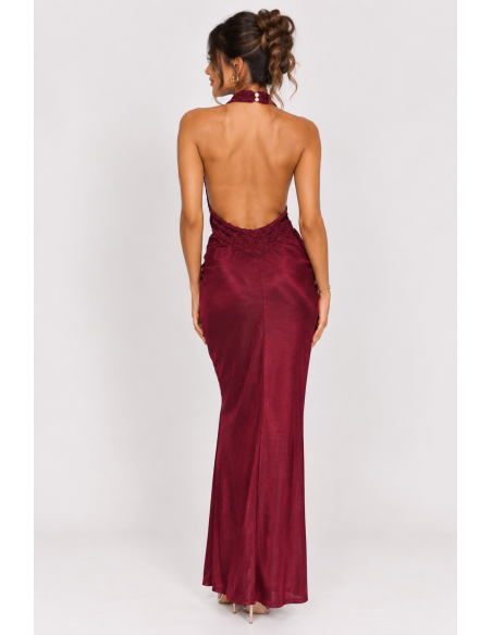 Robe Longue Dentelle Bordeaux Femme | Zerda