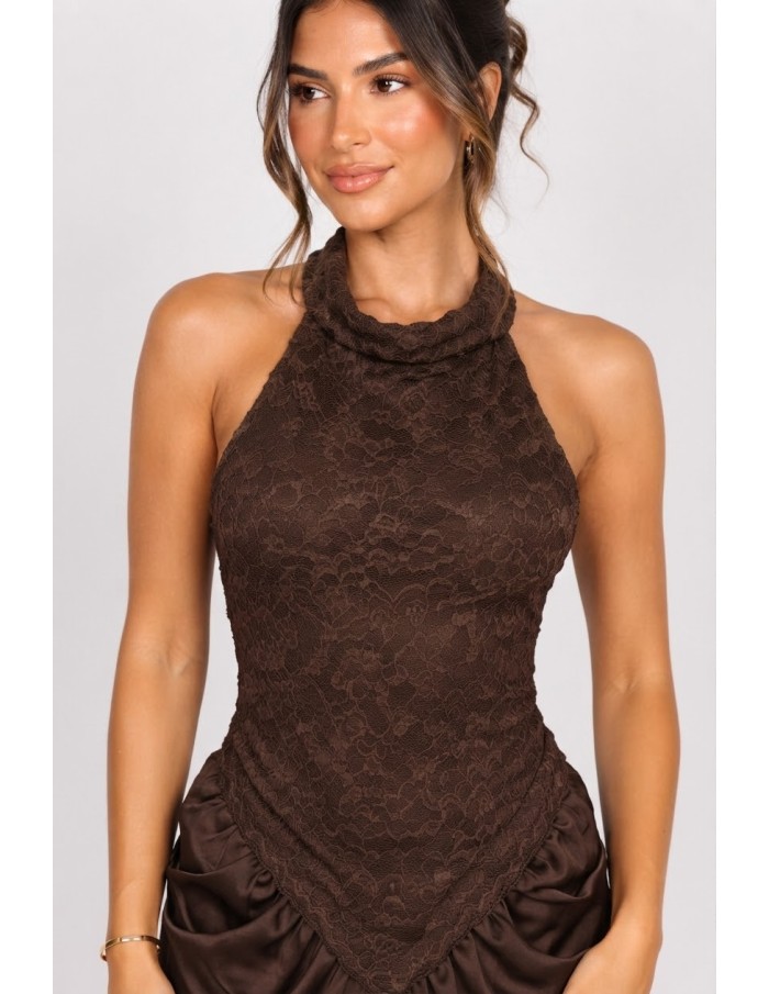 Robe Longue Dentelle Chocolat Femme | Zerda