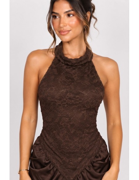 Robe Longue Dentelle Chocolat Femme | Zerda