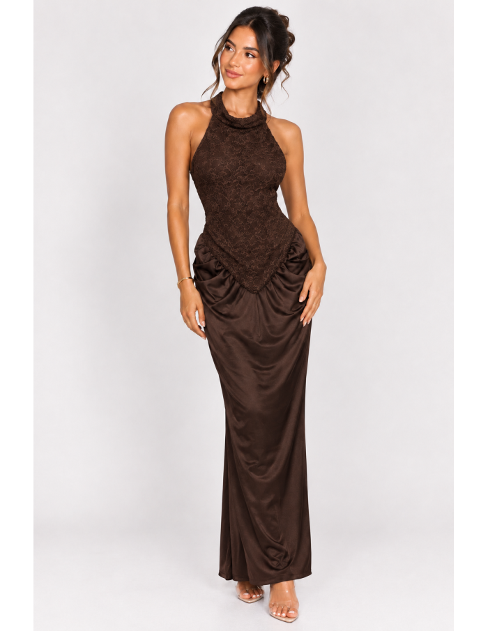 Robe Longue Dentelle Chocolat Femme | Zerda