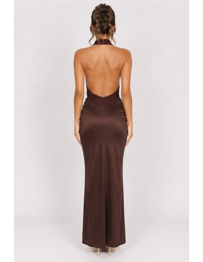 Robe Longue Dentelle Chocolat Femme | Zerda