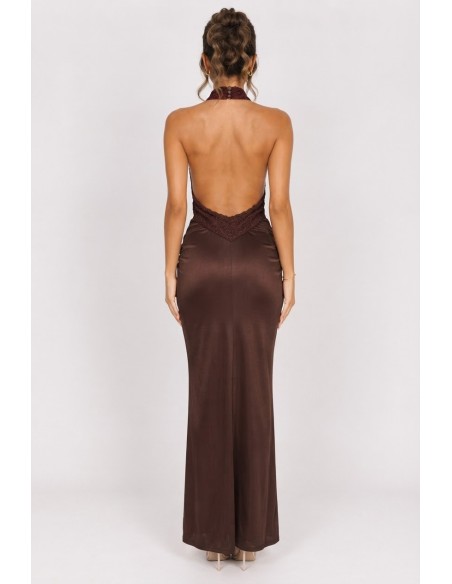 Robe Longue Dentelle Chocolat Femme | Zerda