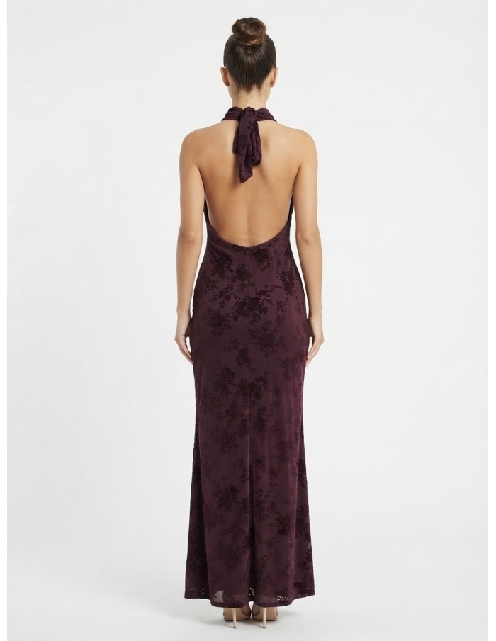 Robe Longue Fleurie Dos Nu Prune Femme | Zerda