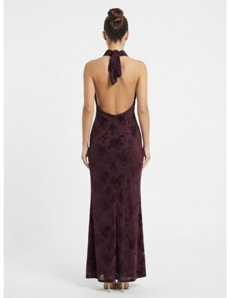 Robe Longue Fleurie Dos Nu Prune Femme | Zerda