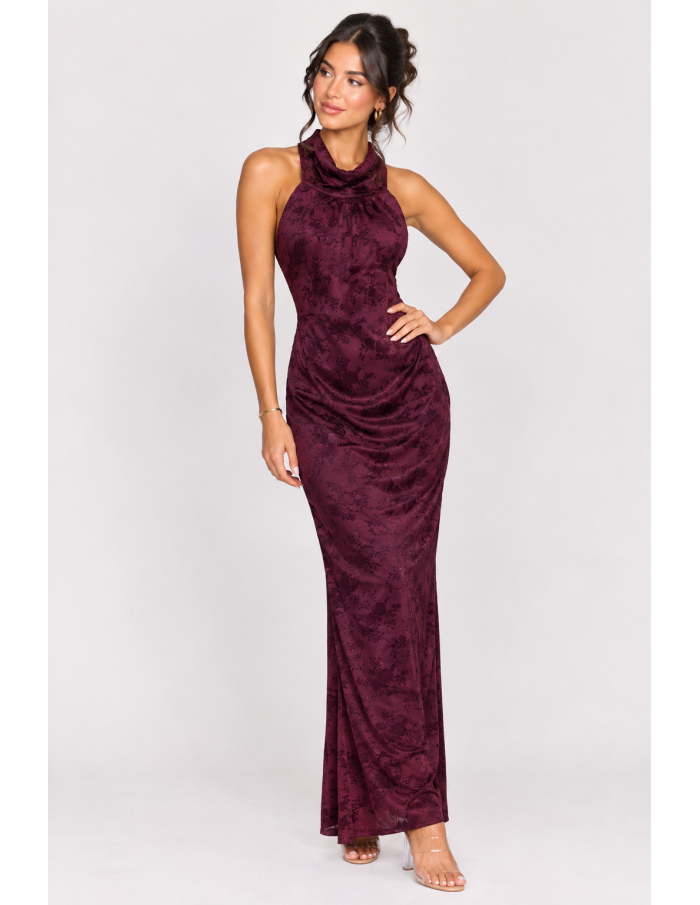 Robe Longue Fleurie Dos Nu Prune Femme | Zerda
