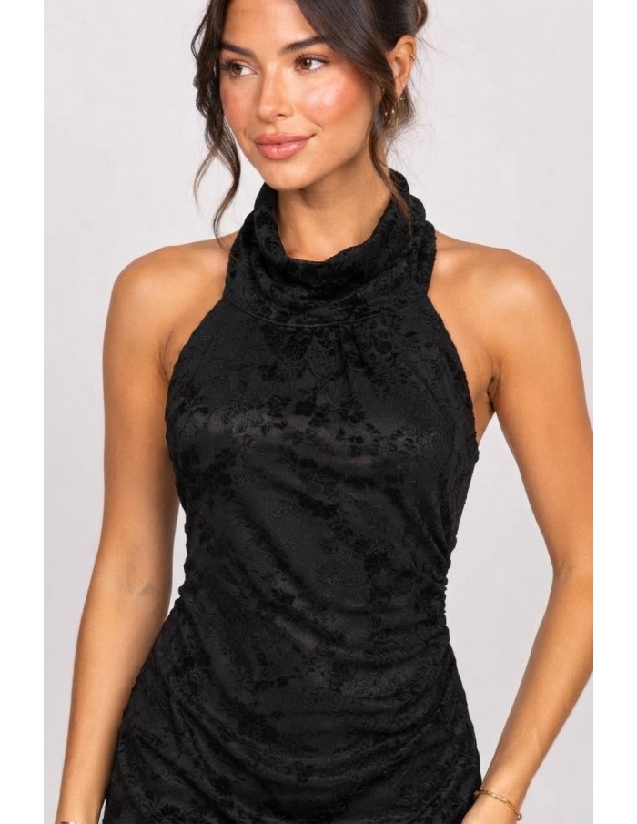 Robe Longue Fleurie Dos Nu Noire Femme | Zerda