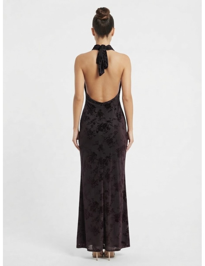 Robe Longue Fleurie Dos Nu Noire Femme | Zerda
